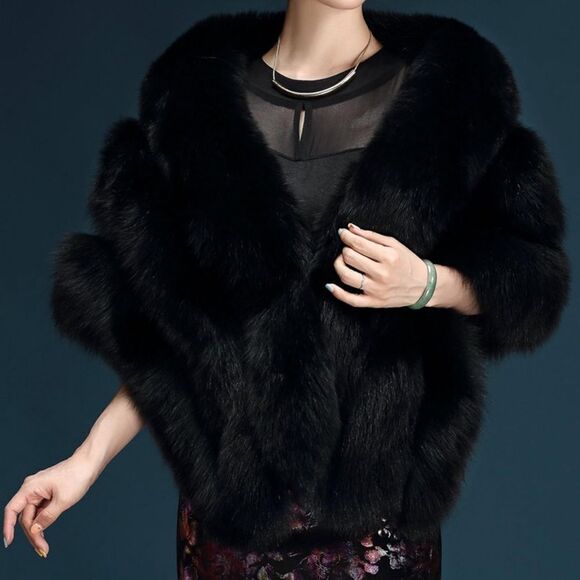 Caracilua OS women's luxury faux fur jacket/wrap/cape/shawl for wedding party - Picture 3 of 11